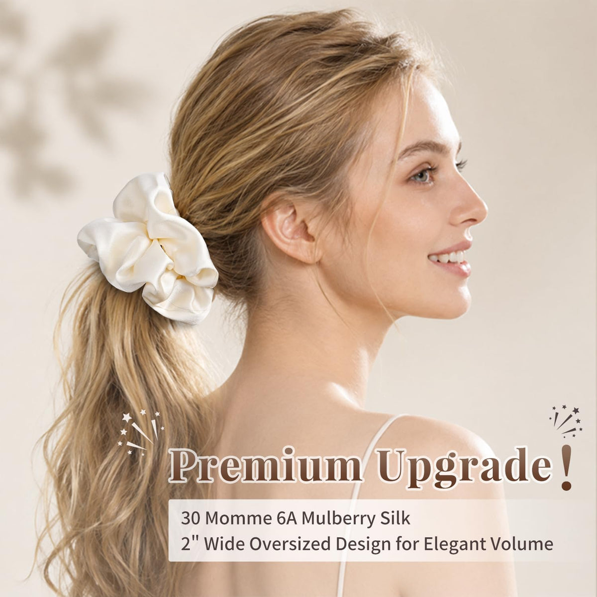 100% Mulberry Silk Scrunchie for Women, 30 Momme 6A, 2-Inch Wide