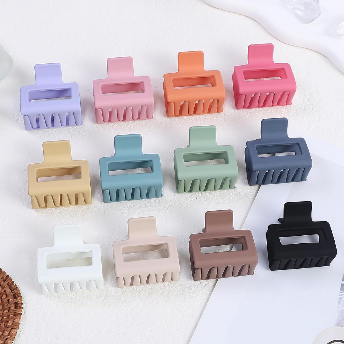 Sisiaipu 2 Inch Medium Hair Claw Clips 12 Pcs Square Hair Clips for Thin Hair Matte Nonslip Acrylic Banana Jaw Clips Bulk Hair Accessories for women and Girls - Colorful