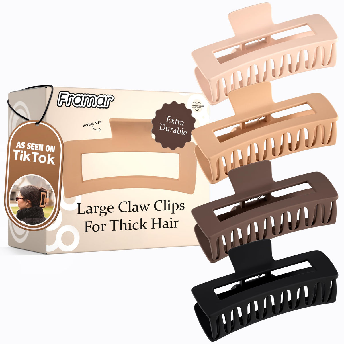FRAMAR Extra Large Claw Clips For Thick Hair, Hair Claws Pack, Hairclips