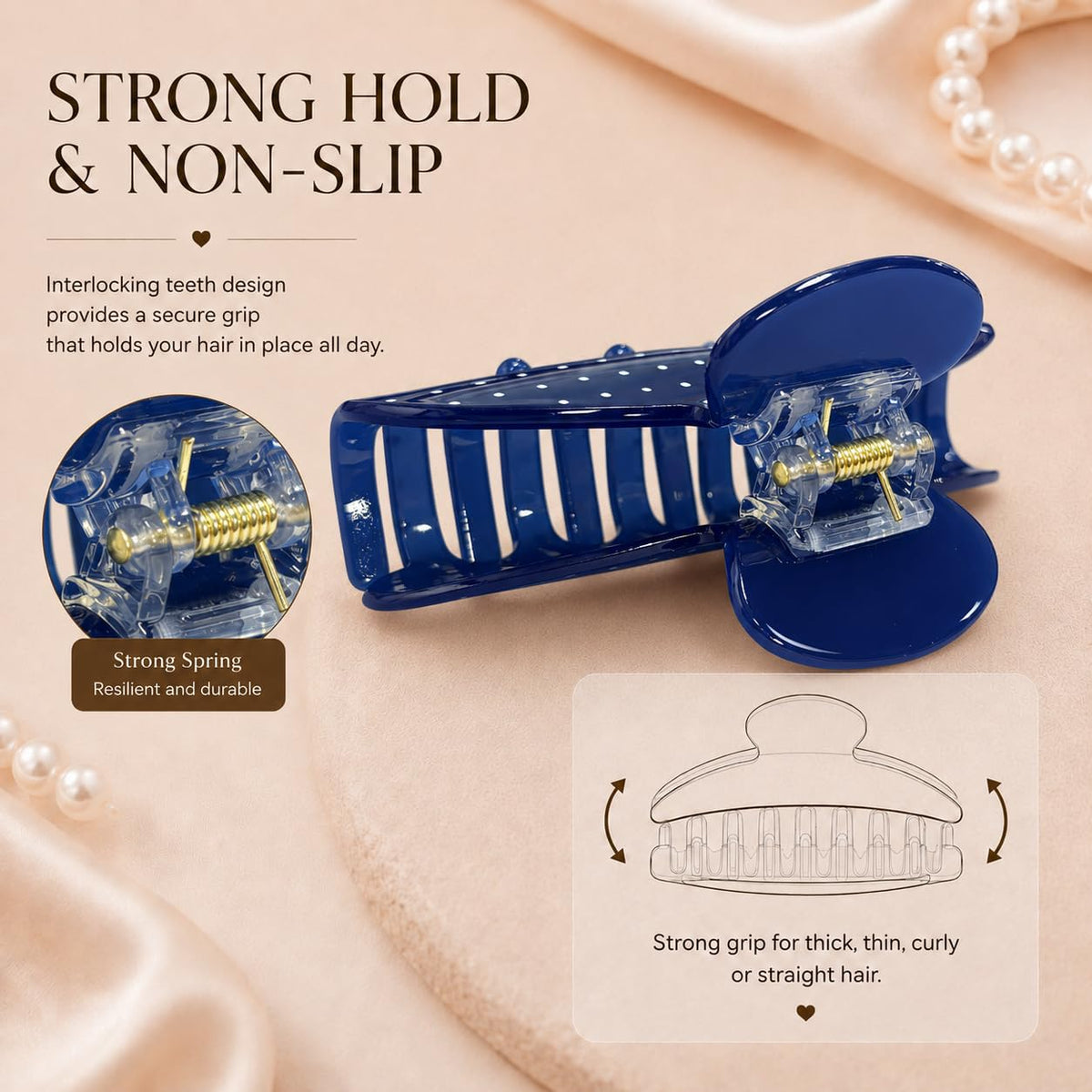 Acetate Hair Claw Clips for Women, Tortoise Shell or Polka Dot Large Hair Clips Strong Hold Hair Claws Gift Box Pack (Blue-1pcs)