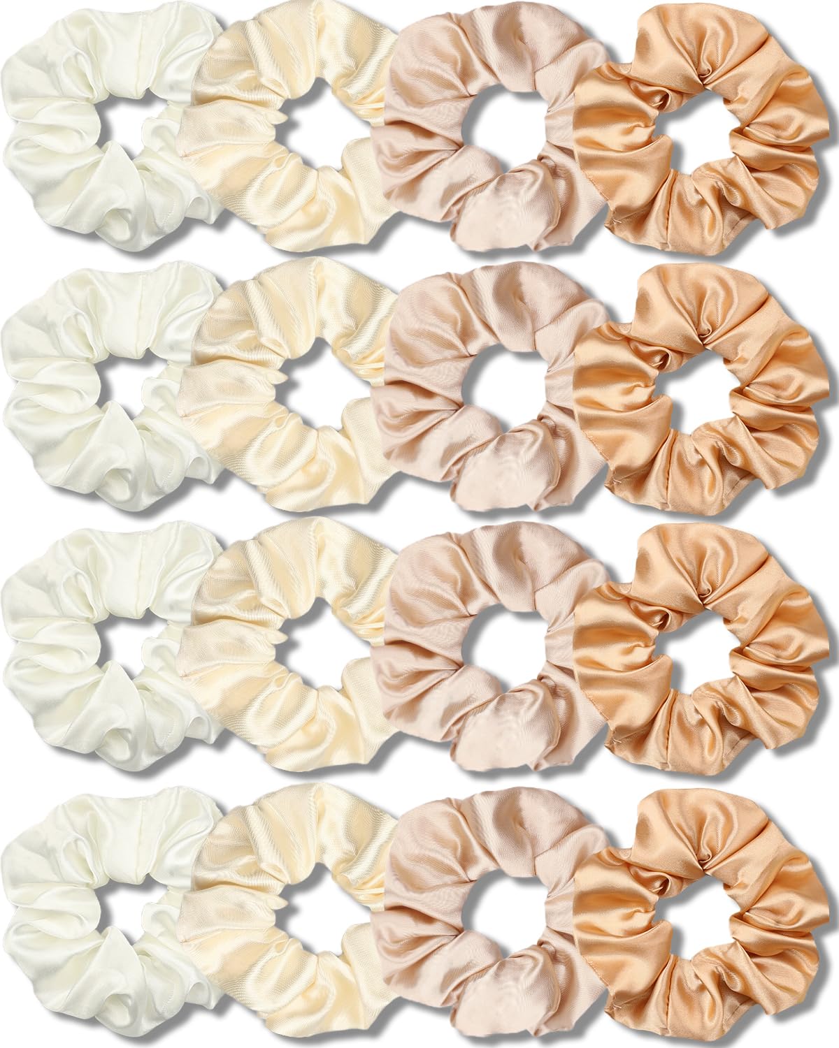 IVARYSS Satin Scrunchies for Women, Soft Than Silk for Hair, Fashion Ties and Bands for Thin | Thick Hair Styling, 16 Pack (Neutral Color)