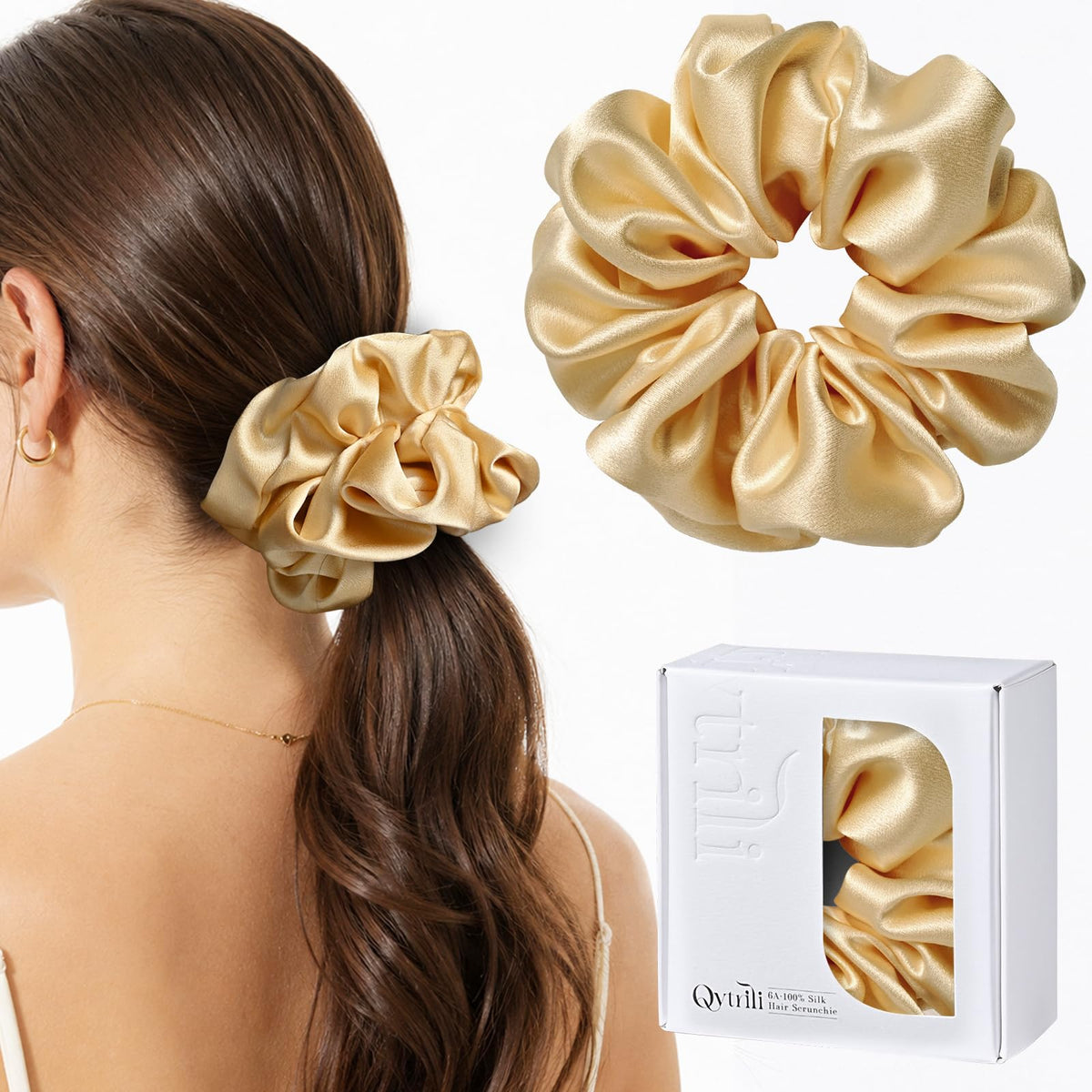 100% Mulberry Silk Scrunchie for Women, 30 Momme 6A, 2-Inch Wide