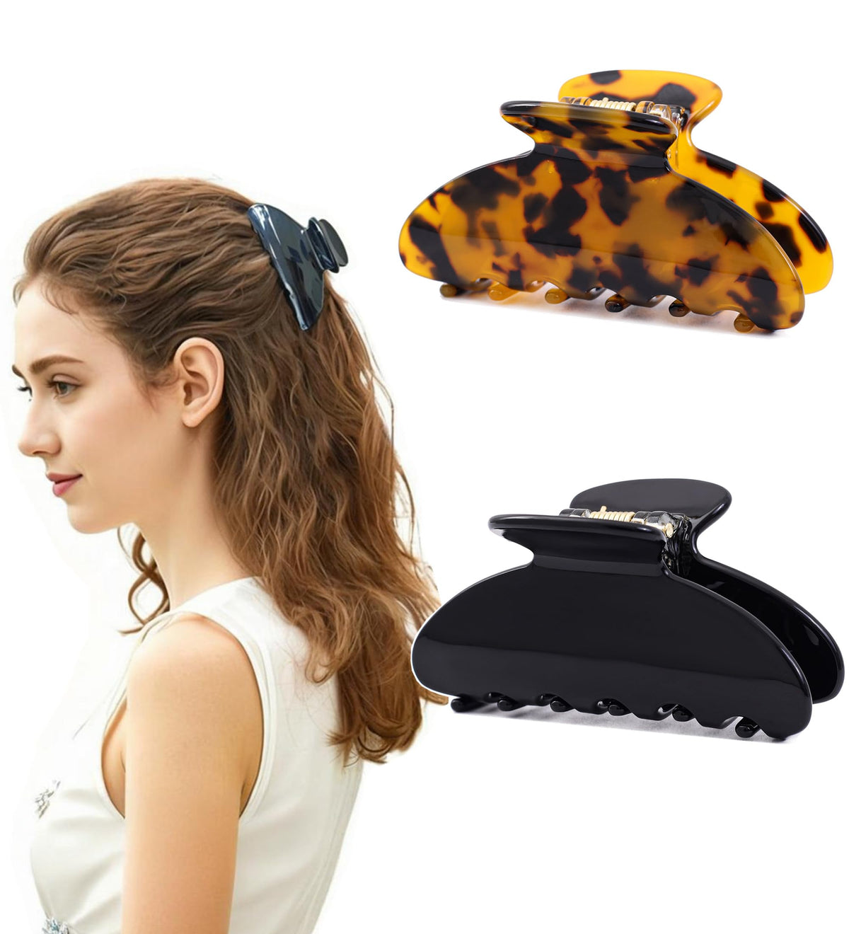 2Pcs Small Medium Hair Claw Clips for Women Tortoise Shell Claw Hair Clips for Thin Fine Medium Thick Hair