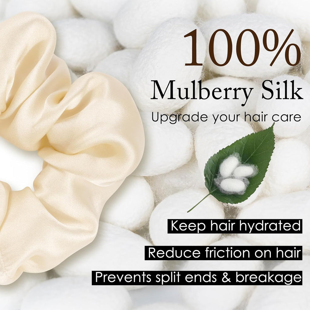 OLESILK 100% Mulberry Silk Scrunchies for Women, Hair Ties No Damage 3 Pack