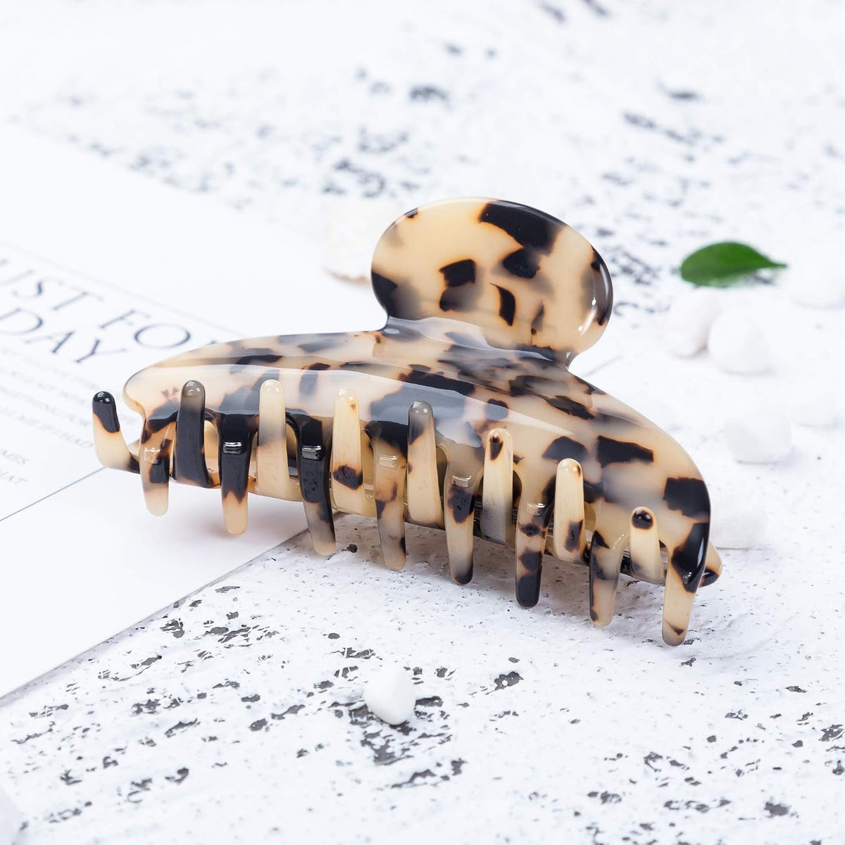 Large Size 3.5" Handmade Celluloid French Design Barrettes Tortoise Shell Claw Fashion Accessories Hair Clip for Women (B)