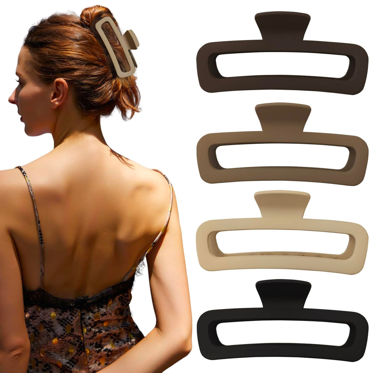 Hair Claw Clips 5 Inch Unbreakable Square Rectangle Clip Clamp Neutral Colors for Thick Curly Long Hair Women - 2 Pack
