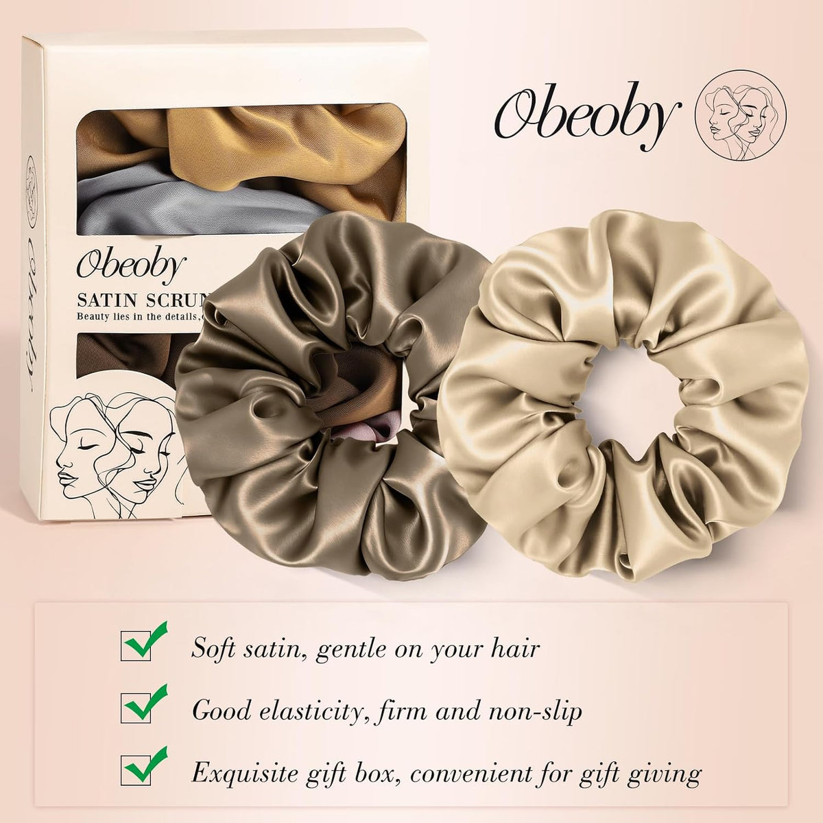 Satin Hair Scrunchies for Women, 8 Pack Satin Hair Ties for Thin Hair
