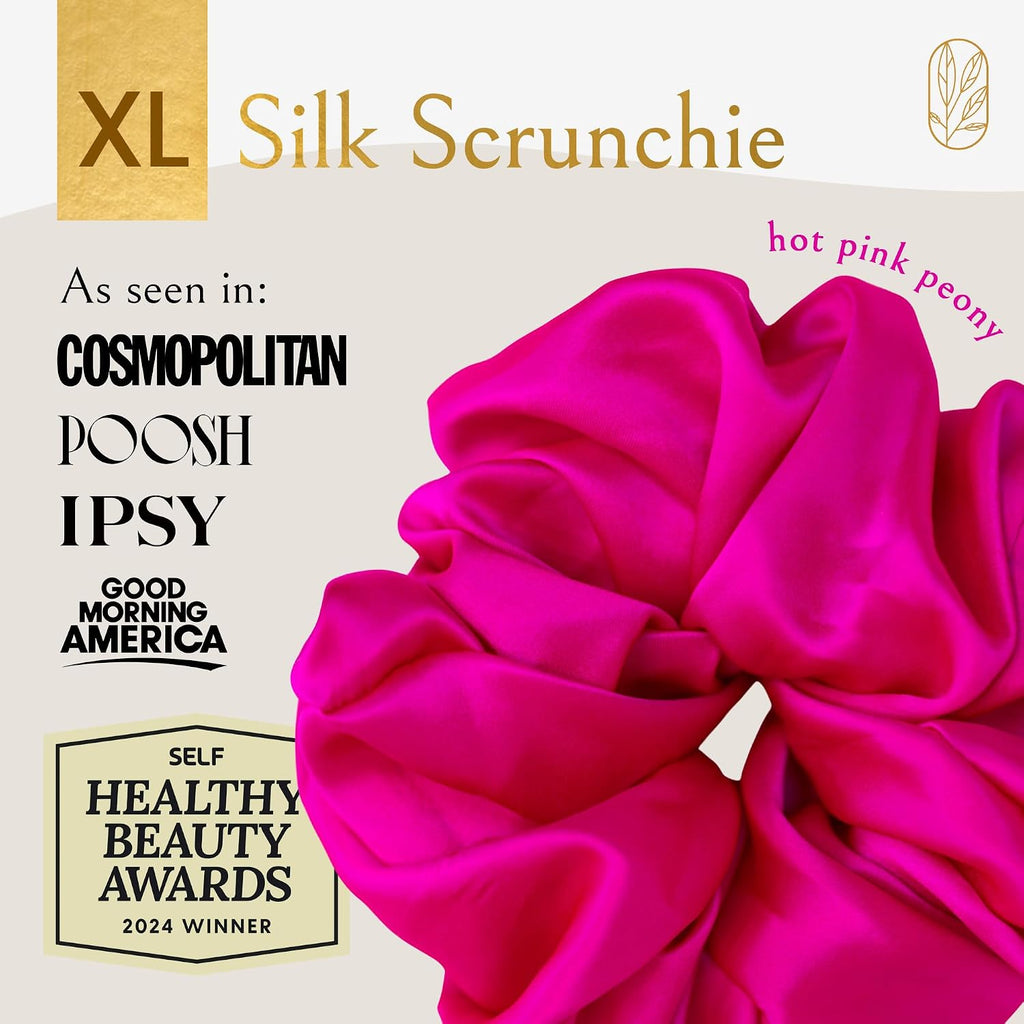 Curlfriend Oversized Mulberry Silk Scrunchies for Women, XL, Hot Pink Peony