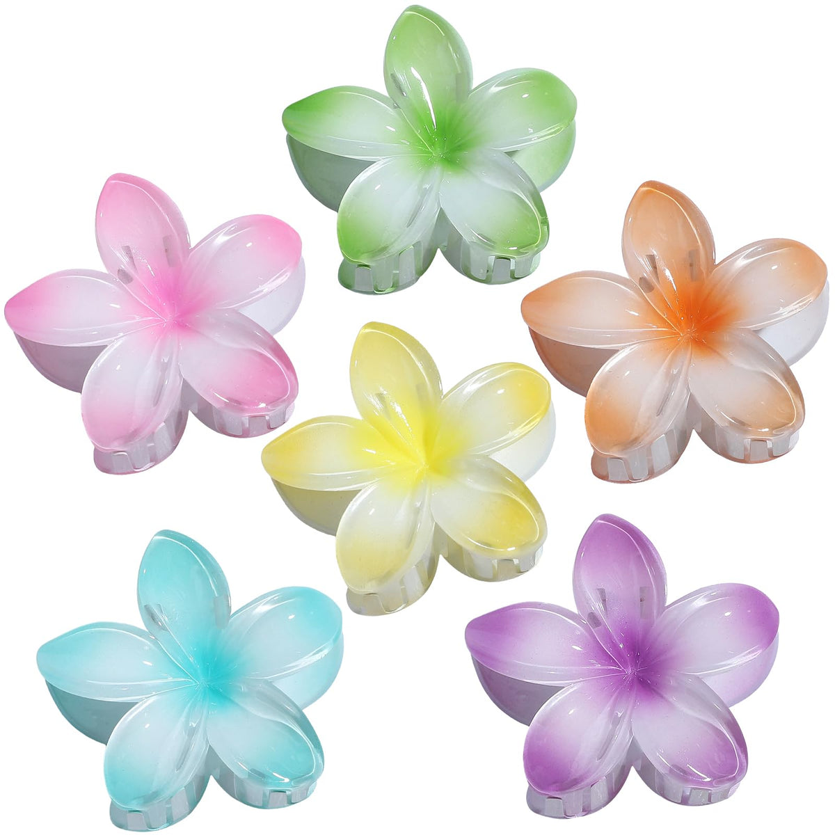 Sisiaipu Flower Hair Clips for Women 6 Pcs Hawaiian Large Claw Clips Plumeria Medium Hair Claw Clips for Thick Thin Hair Hibiscus Tropical Beach Hair Accessories for Women Girls and Girls (PS)