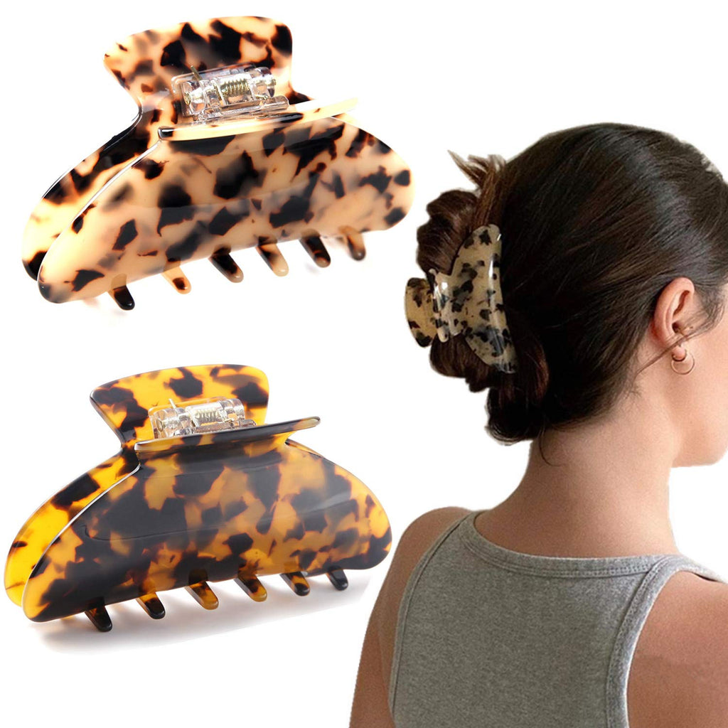 2 Pcs Large Hair Claw Clips Tortoise Shell Big Claw Hair Clips for Thick Hair Strong Hold No Slip Grip Hair Jaw Clips for Women