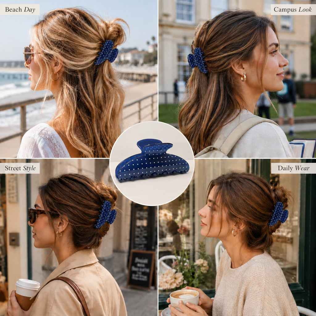 Acetate Hair Claw Clips for Women, Tortoise Shell or Polka Dot Large Hair Clips Strong Hold Hair Claws Gift Box Pack (Blue-1pcs)