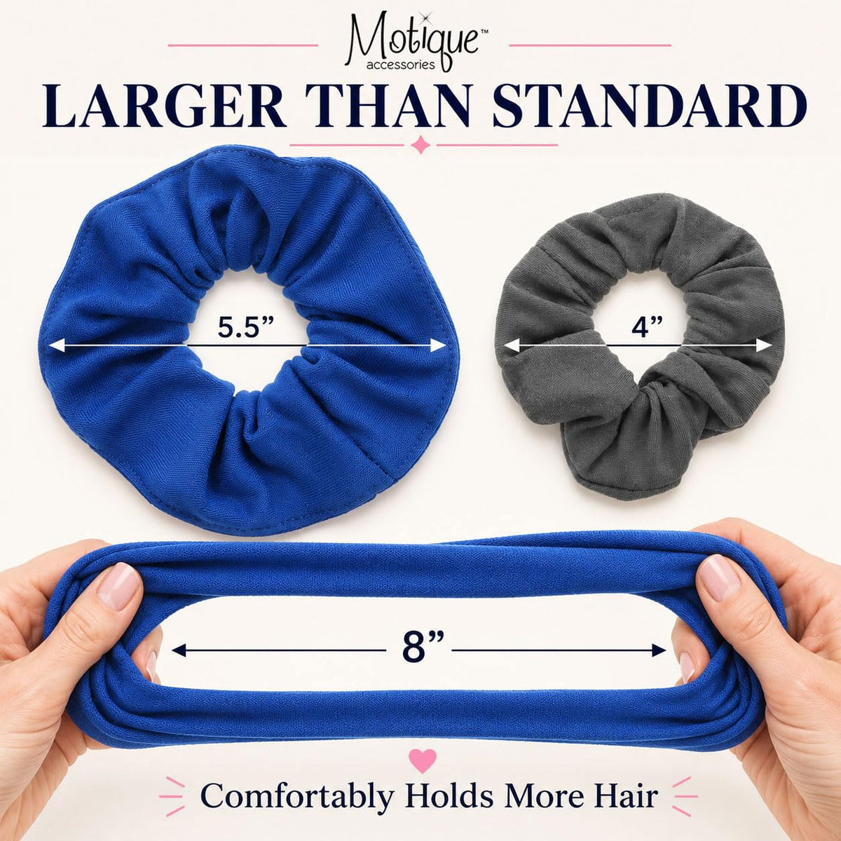 Motique Accessories Large Scrunchies for Thick Hair, 2 Pack, Black
