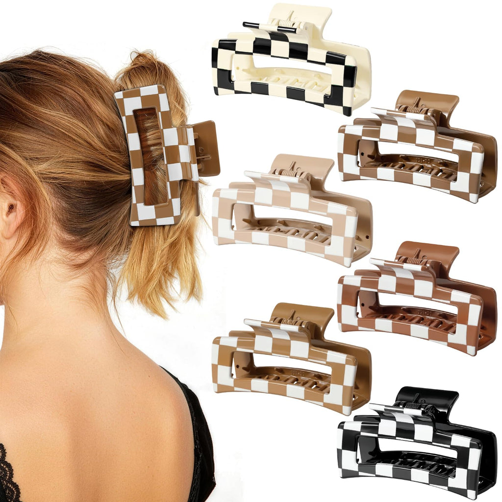 Auseibeely 6 Pack 4.1 Inch Large Claw Clips for Thick Hair, Big Tortoise Shell Claw Clip for women, Square Hair Clips for Thick/Long/Curly Hair, Strong Hold Non-slip Baseball Jaw Clip Accessories