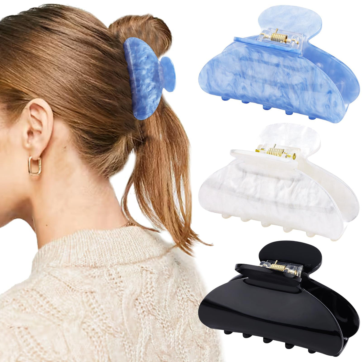 Canitor Hair Claw Clips for Women Acrylic Marbled Hair Clips for Thick Thin Hair Emi Cute Hair Accessories Stocking Stuffers Preppy Teen Girl Gifts Trendy Stuff
