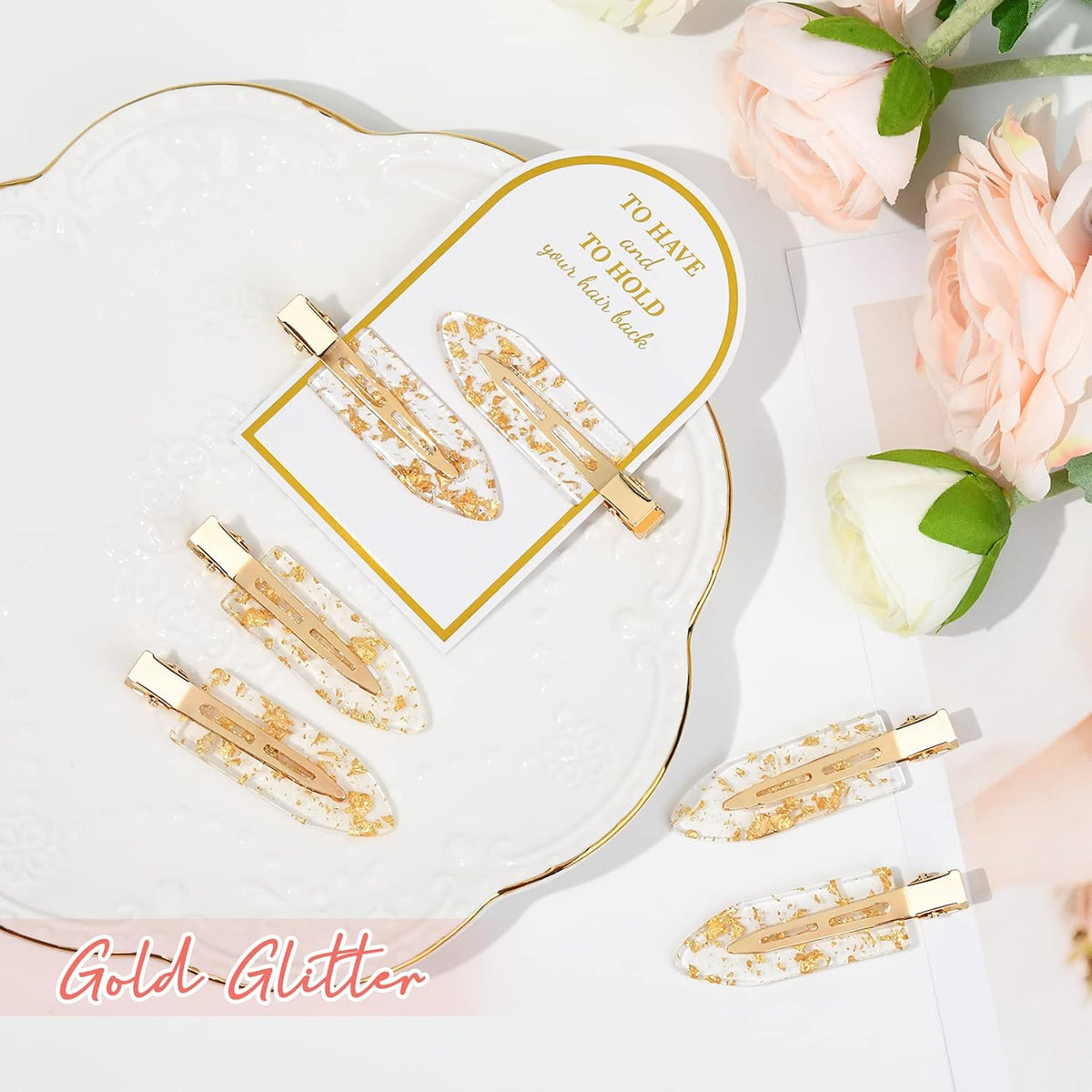 8PCS No Bend Hair Clips Bridesmaid No Crease Hair Clips Gold Glitter Makeup Creaseless HairClips Styling Hair accessories for Bride Women Girls