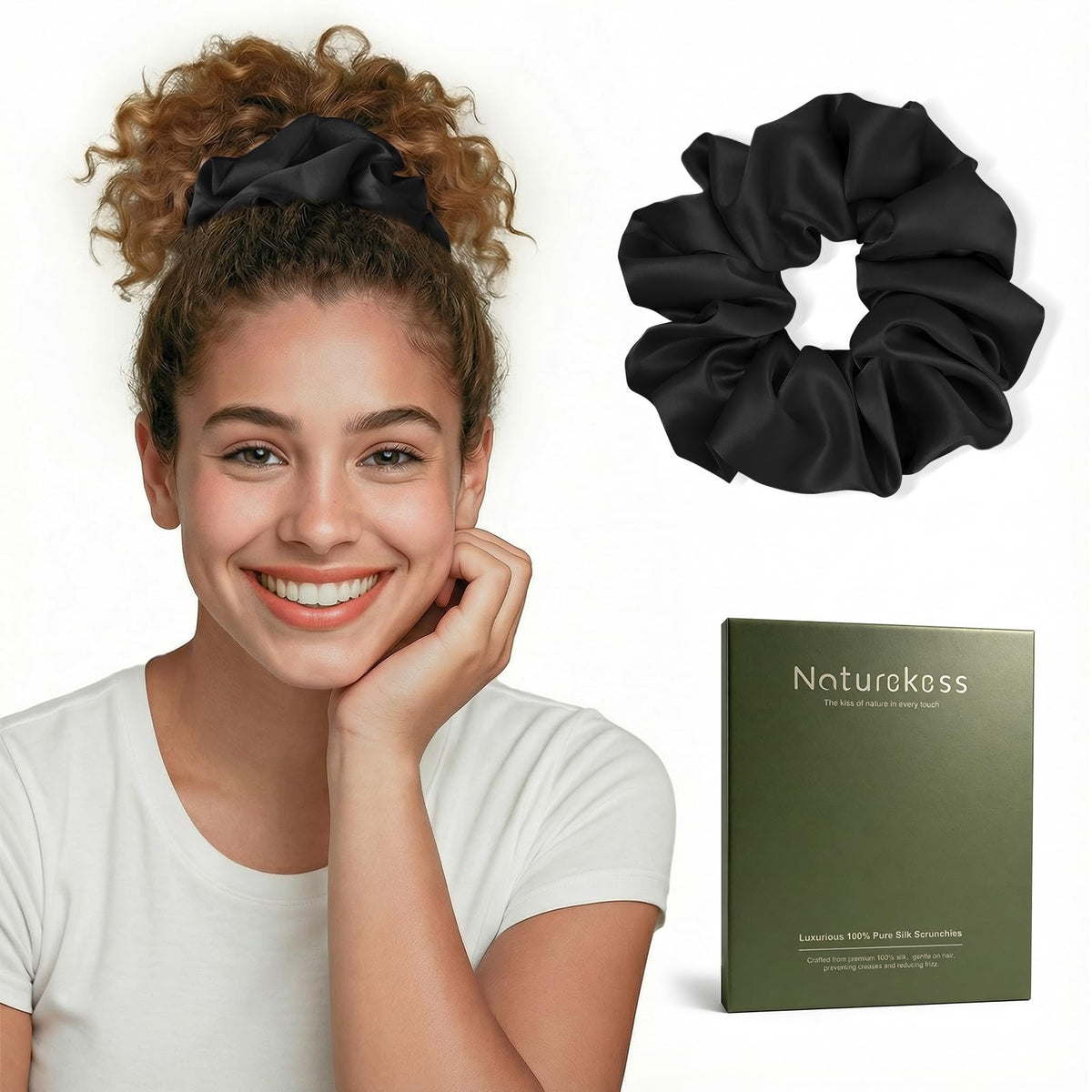 100% Mulberry Silk Scrunchies for Women, Oversized XL Hair Tie for Sleeping, Gentle No Damage Hair Accessory for All Hair Types, Soft Pure Silk Ponytail Holder