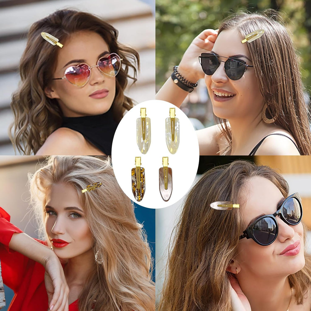 8 PCS No Bend No Crease Hair Clips- Creaseless Flat Hair Clips for Women with Golden Handle -Makeup Seamless Styling Hairpin, Colorful Small Makeup Clips for Bangs, Curls & Updos (Brown)