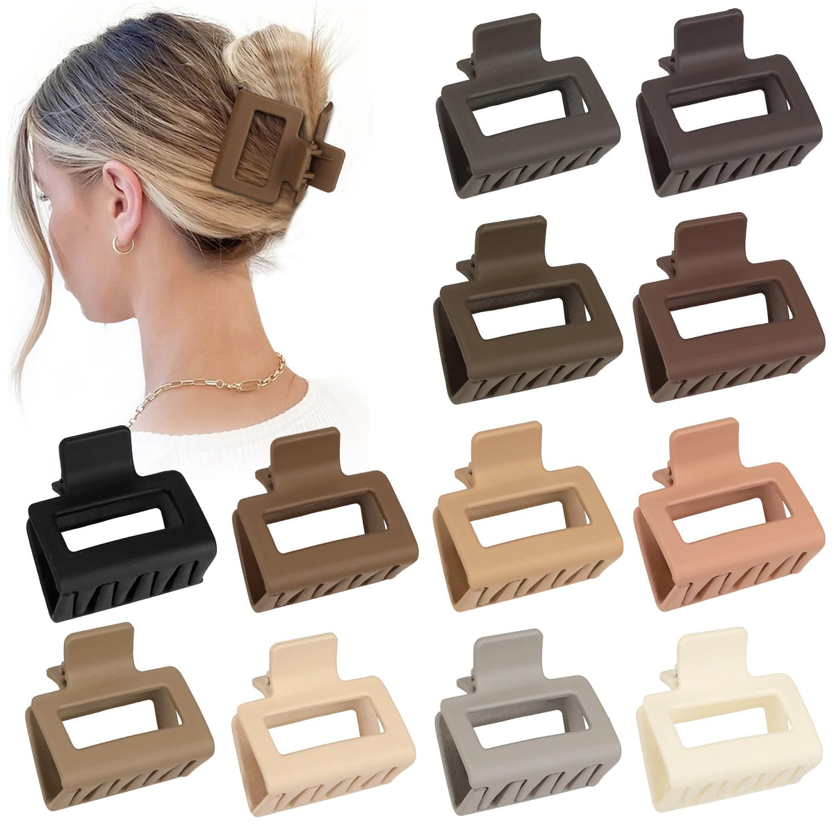 Sisiaipu 2 Inch Medium Hair Claw Clips 12 Pcs Square Hair Clips for Thin Hair Matte Nonslip Acrylic Banana Jaw Clips Bulk Hair Accessories for women and Girls - Colorful