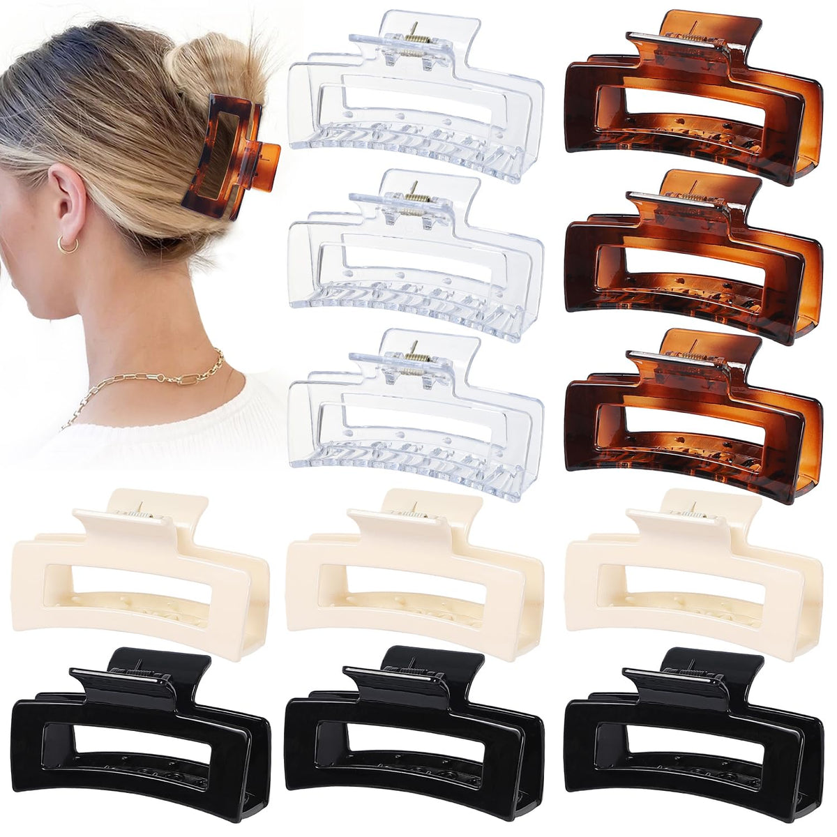 Sisiaipu 12 Pcs Medium Hair Clips, 3.5 Inch, Colorful - Hair Clips for Thick and Thin Hair, Square Claw Clips, Jaw Clips, Bulk Hair Accessories for Women and Girls