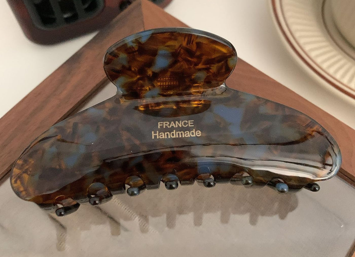Wenlly large tortoise shell claw clip, 4.1 Inch cellulose acetate hair claw clips, marble non-slip strong hair hold barrettes for women and girls, brown