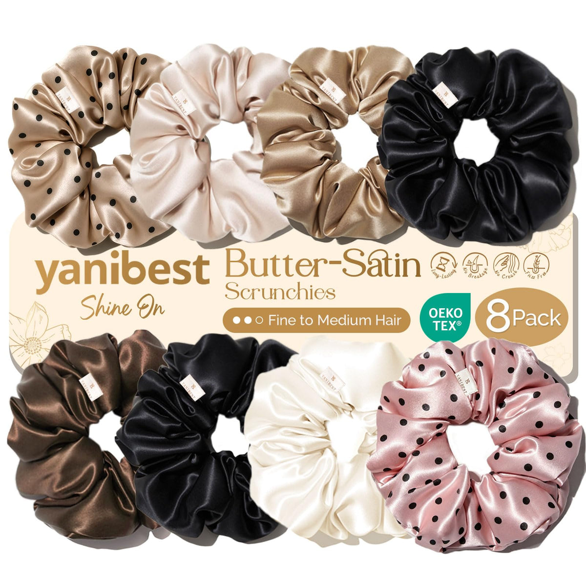 Yanibest 8 Pcs Satin Scrunchies - Silk Feeling Scrunchies Ponytail Holders