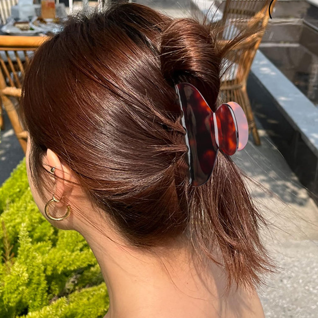 MAORULU Medium Cute Acetate Hair Claw Clip for Women Girls, 3 Inch Tortoise Shell Claw Clips for Thin & Medium Thick Hair, Durable French Banana Clip with Gift Box, Celluloid Accessories