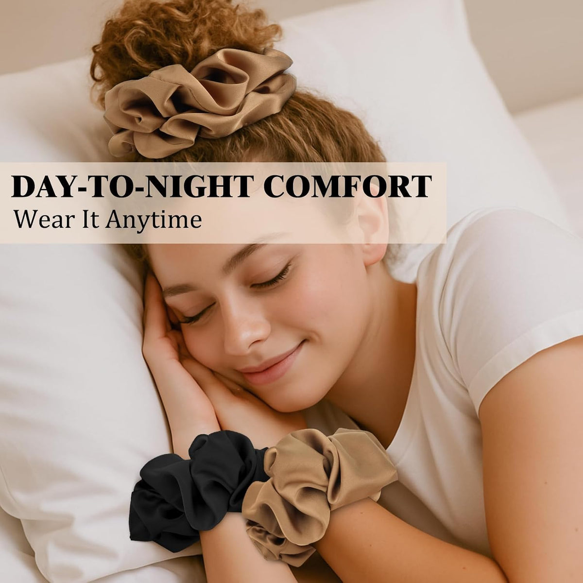 100% Mulberry Silk Scrunchies for Women, Oversized XL Hair Tie for Sleeping, Gentle No Damage Hair Accessory for All Hair Types, Soft Pure Silk Ponytail Holder