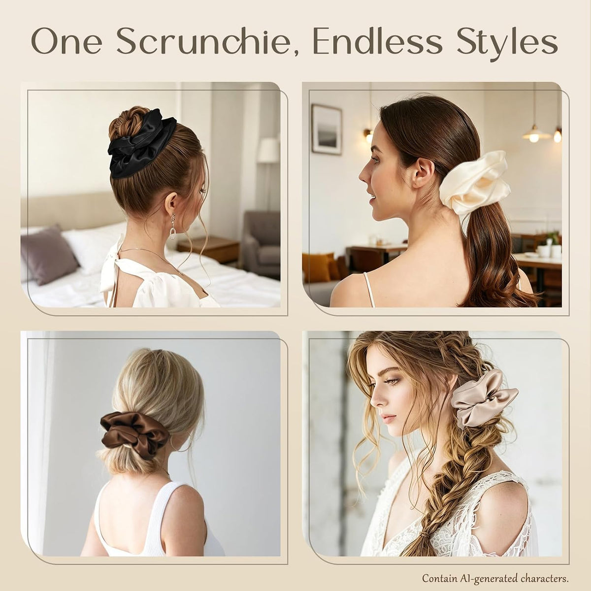 7" Large Satin Scrunchies for Women, Big Hair Scrunchies for Thick Hair