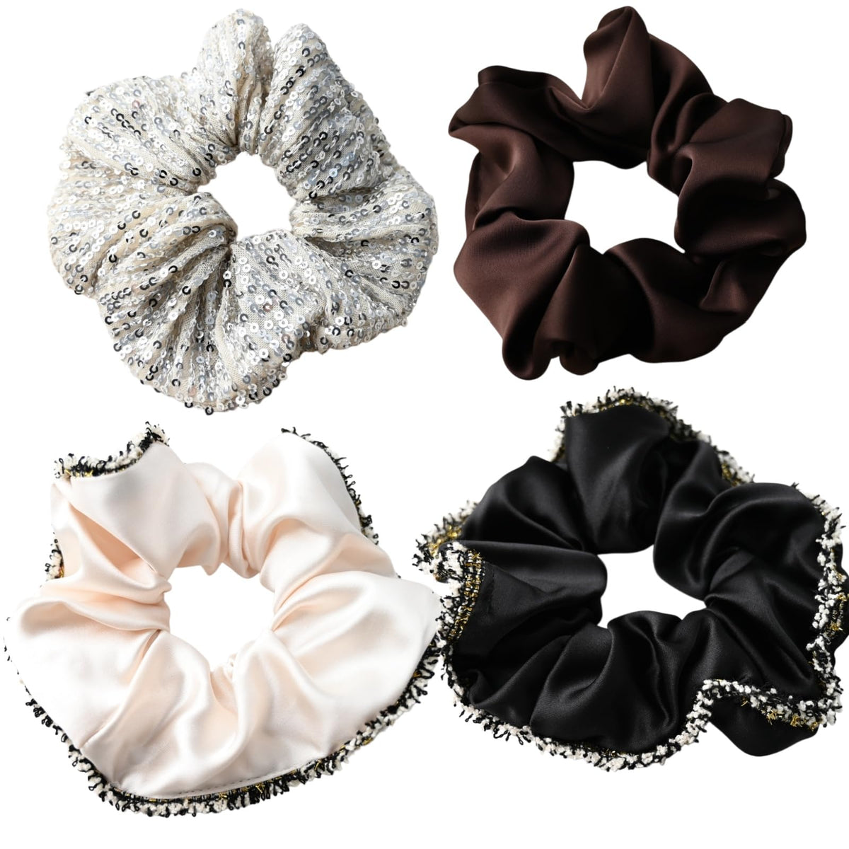 : Chic Striped Hair Scrunchies for Girls and Women，Elastic Hair Bands，for everyday styling，4 in pack，scrunchies (a)