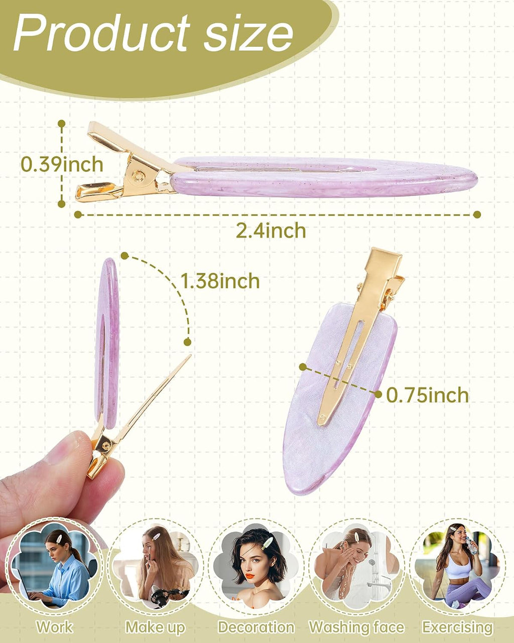 Mesovor 8 PCS No Bend Creaseless Hair Clips for Women, No- Crease Non Slip