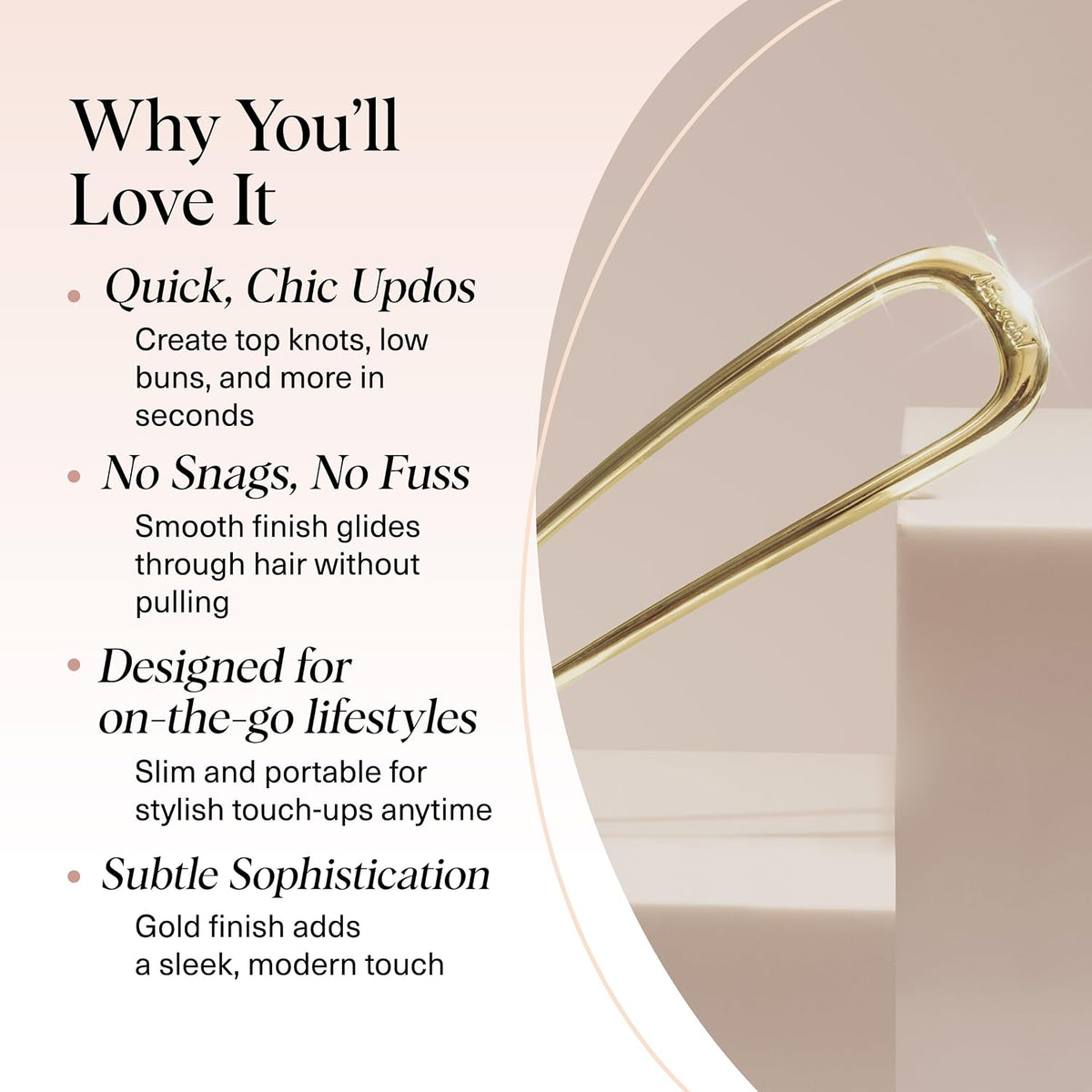 Kitsch French Hair Pins for Women | Secure Hold All Day - Gold, 1pc