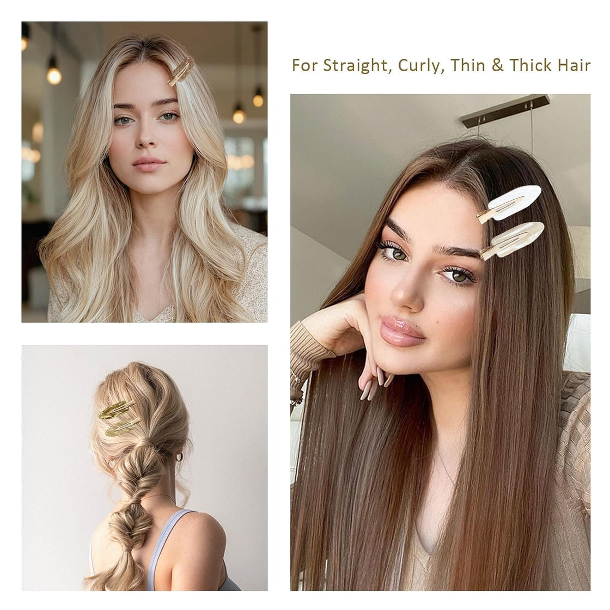 12Pcs No Crease Creaseless Hair Clips No Bend Flat Clips for Styling Non Slip Makeup Hair Accessories for Women (White Gold)