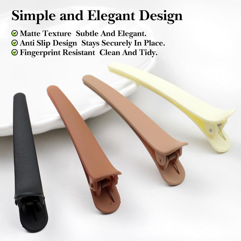Matte Duckbill Styling Hair Clips – 3.07 Inch No-Crease Sectioning Barrettes for Women & Girls, Hair Accessories in 4 Colors(12–Pack)
