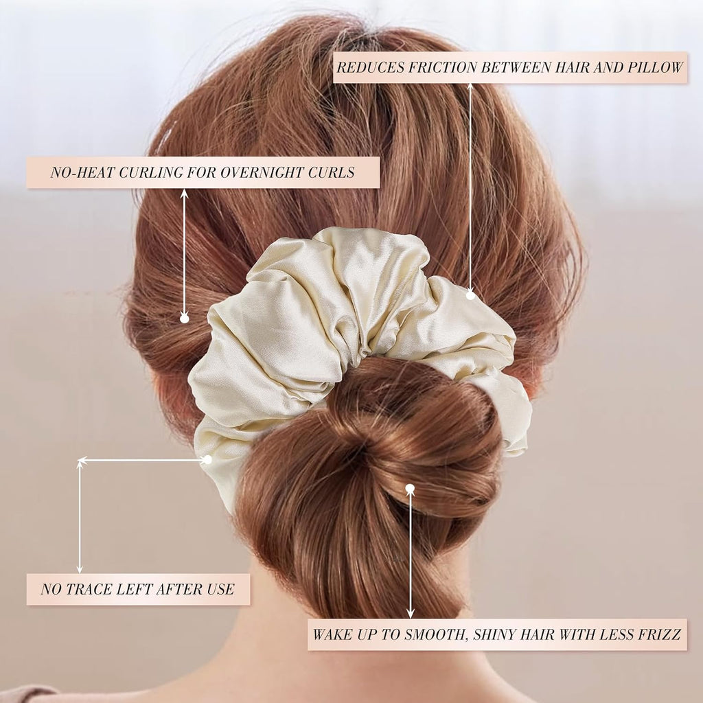 3 Pcs Large Satin Scrunchies, 6 Inch Hair Ties For Thick Curly Hair