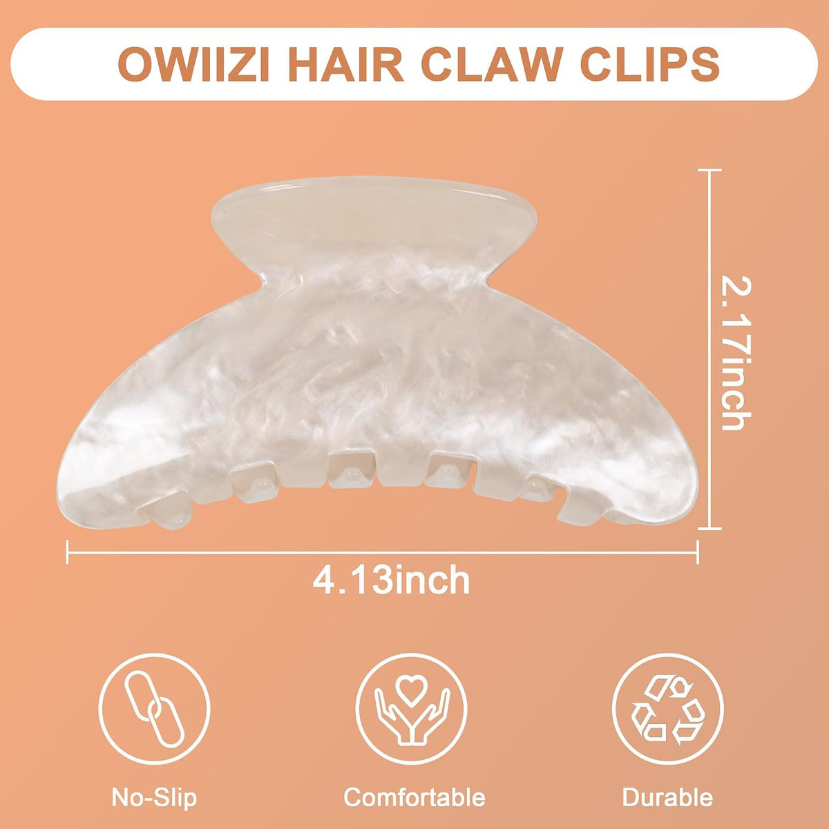 OWIIZI Durable Acetate Hair Clips for Women 4.13" Larger Claw Clips (White)