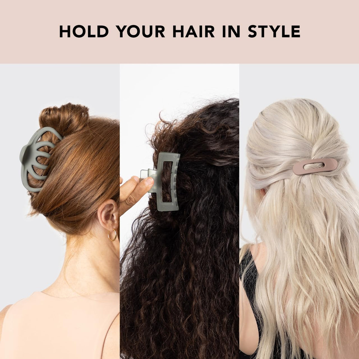 Kitsch Open Shape Assorted Claw Clips, Durable Hair Clips for Women -3 pcs