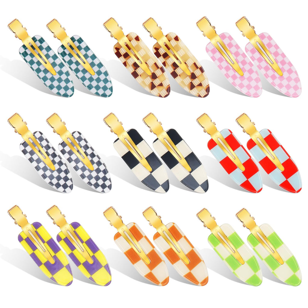 KesaPlan 9PCS No Bend Checkerboard Creaseless Hair Clips for Makeup Women