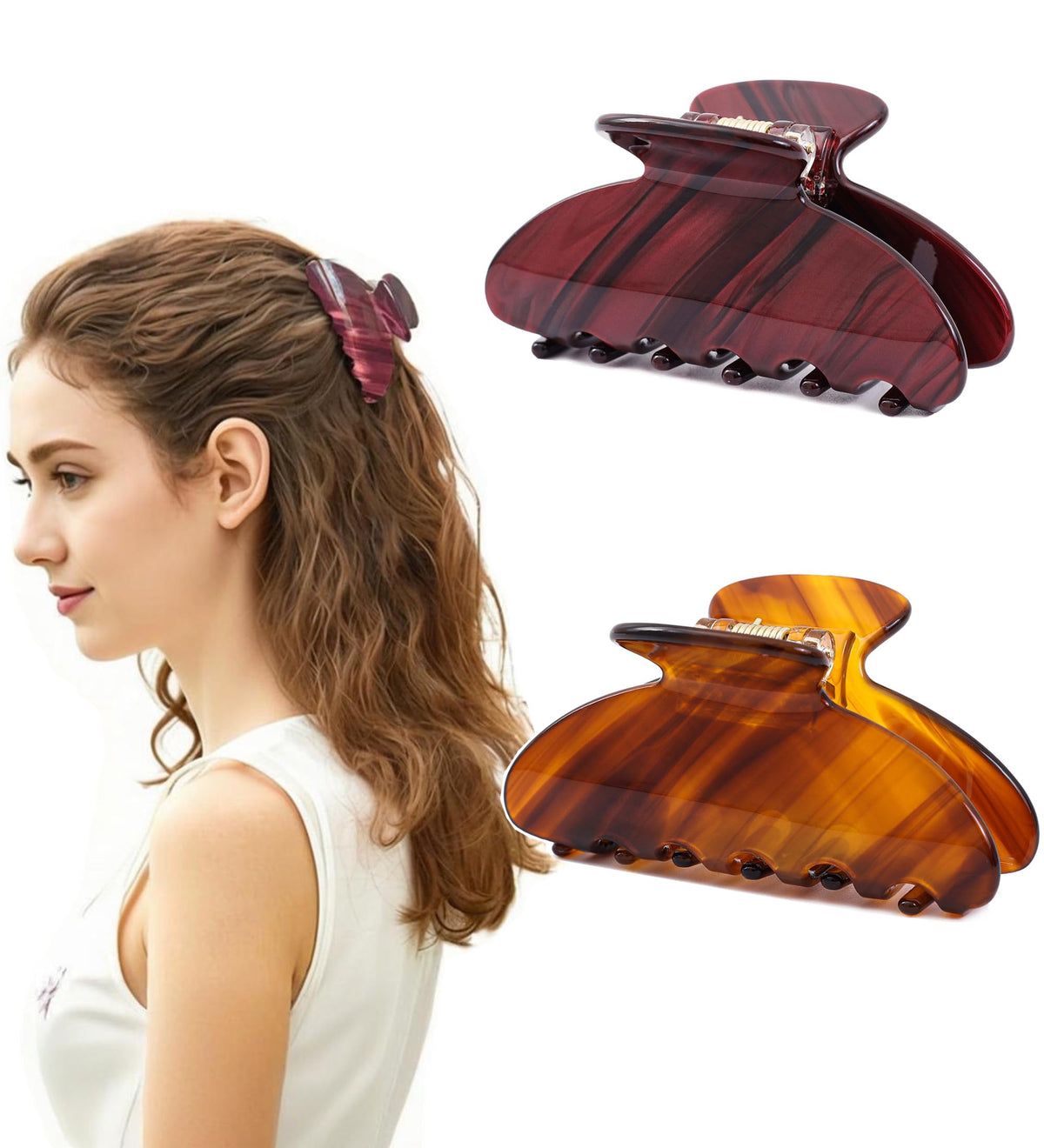 2Pcs Small Medium Hair Claw Clips for Women Tortoise Shell Claw Hair Clips for Thin Fine Medium Thick Hair