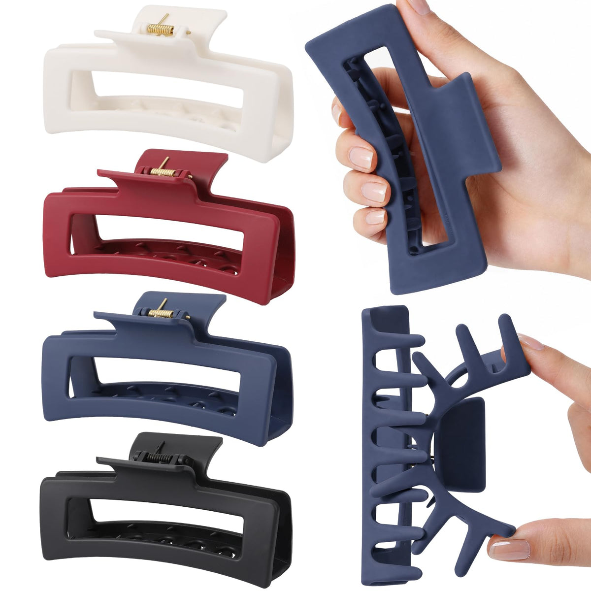 Auseibeely 4 Pack 5 Inch Extra Large Claw Clips for Thick Hair, Jumbo Tortoise Shell Claw Clip for Hat, Big Square Hair Clips for Thick/Long/Curly Hair, Non-slip Baseball Jaw Accessories
