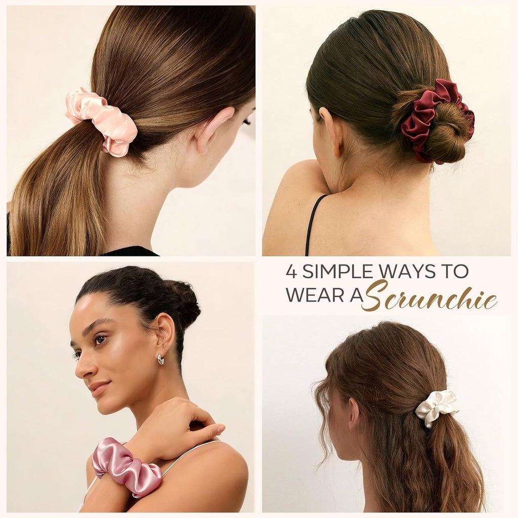 Satin Scrunchies for Women,Silk Hair Ties Fashion Soft Ties and Bands,Elastic Ponytail Holders No Damage Hair Accessories Thick Hair Styling - 20 Pcs Dark Color