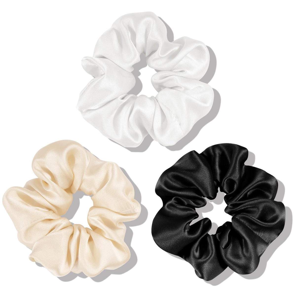 OLESILK 100% Mulberry Silk Scrunchies for Women, Hair Ties No Damage 3 Pack