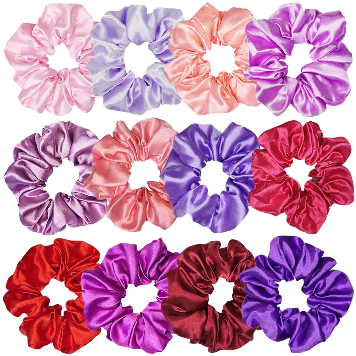 12 Pcs Satin Silk Scrunchies Soft Hair Ties Fashion Hair Bands Hair Bow Ropes Elastic Bracelets Ponytail Holders Hair Accessories for Women Girls (4.5 Inch, Assorted Multi-color)