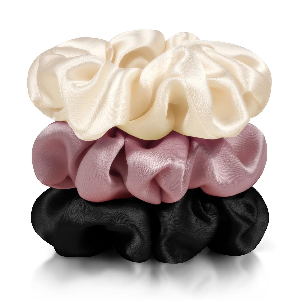 Zenssia Mulberry Silk Hair Ties Scrunchies 3 Pack Black Navy Royal Blue