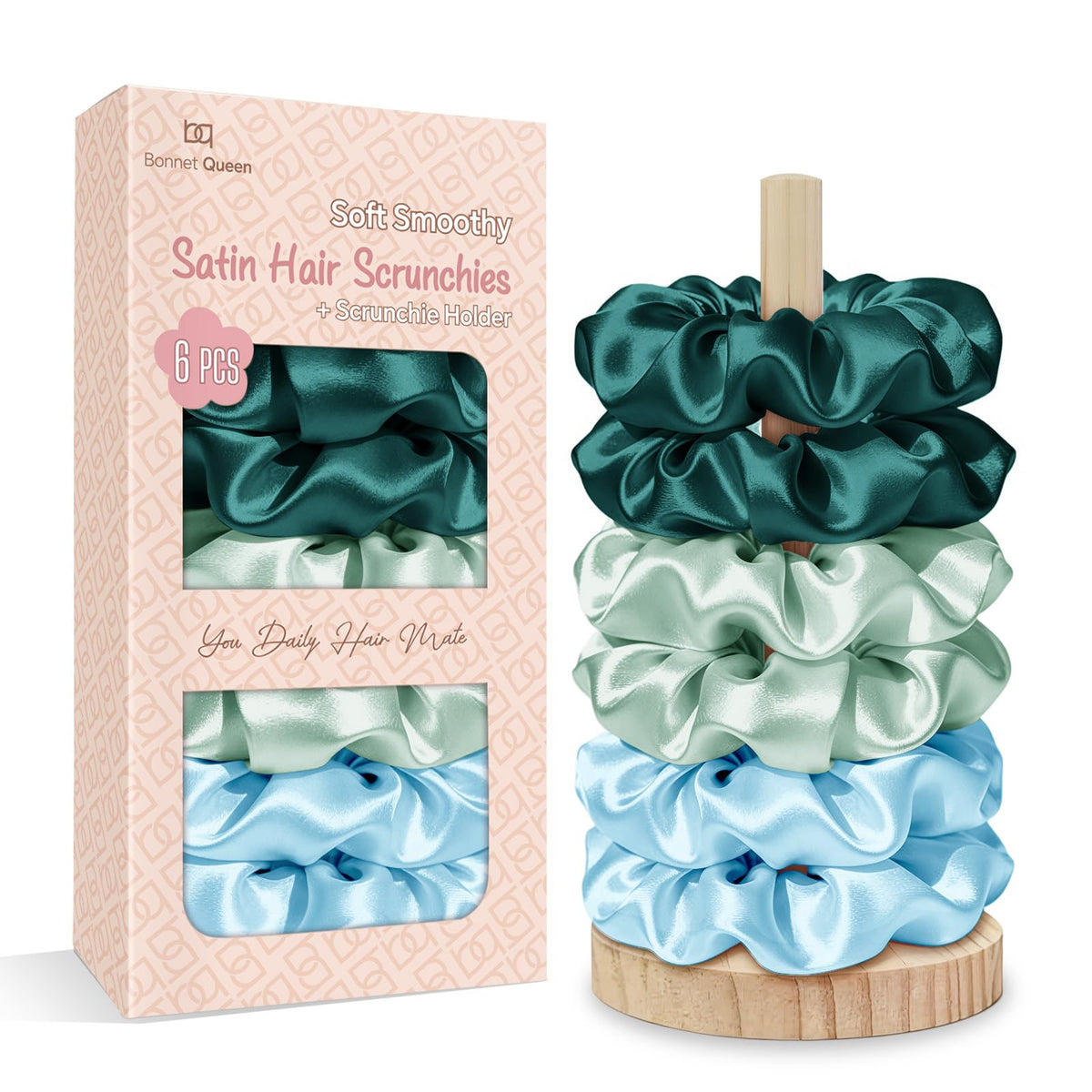 BONNET QUEEN Satin Scrunchies for Women, No Crease Silk Hair Ties & Holder, Soft Silk Hair Scrunchies for Sleeping & Everyday Use Ponytail Holders, Gentle Headwear Hair Accessories 6 Pack, Pink Tones