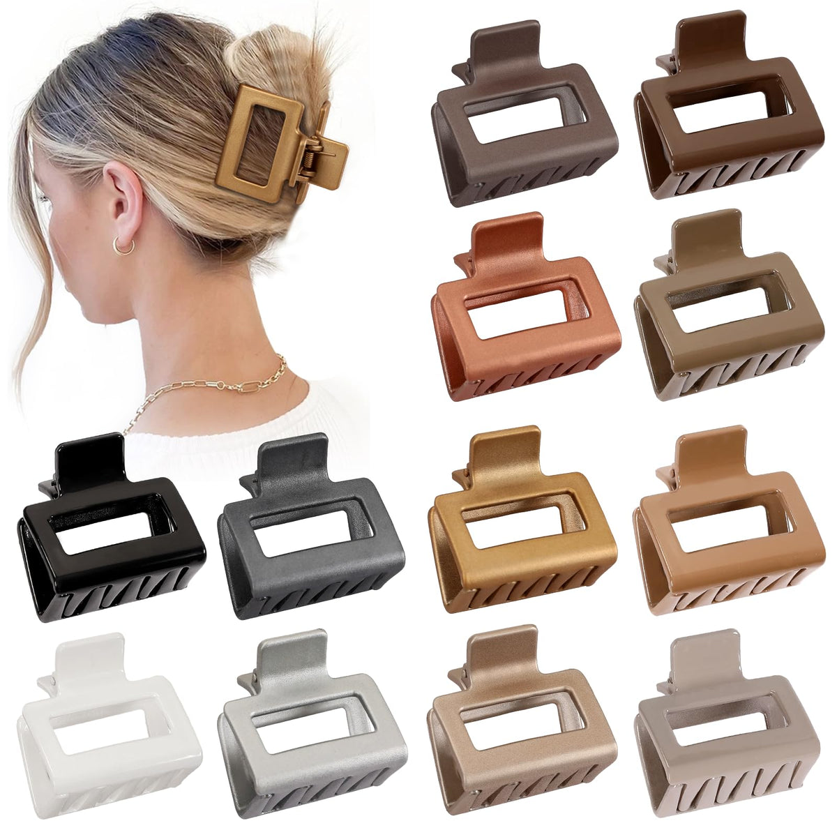 Sisiaipu 2 Inch Medium Hair Claw Clips 12 Pcs Square Hair Clips for Thin Hair Matte Nonslip Acrylic Banana Jaw Clips Bulk Hair Accessories for women and Girls - Colorful