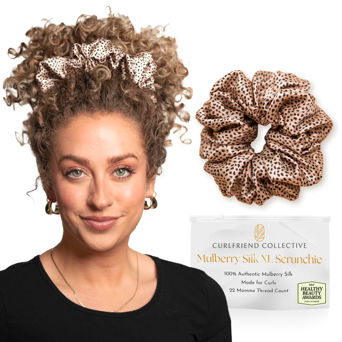 Curlfriend Oversized Mulberry Silk Scrunchies for Women, XL, Hot Pink Peony