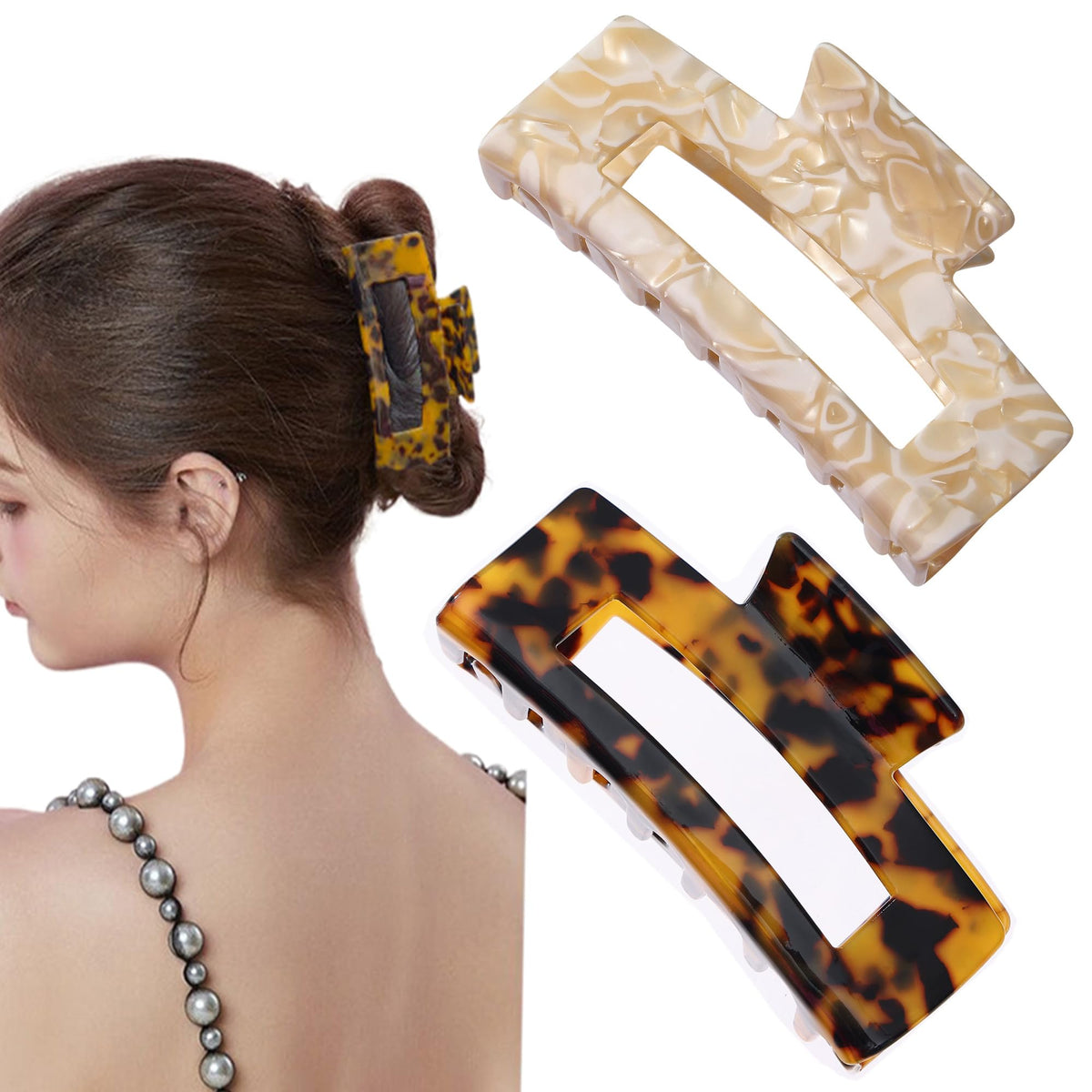 2 Pcs Large Hair Claw Clips Tortoise Shell Big Claw Hair Clips for Thick Hair Strong Hold No Slip Grip Hair Jaw Clips for Women