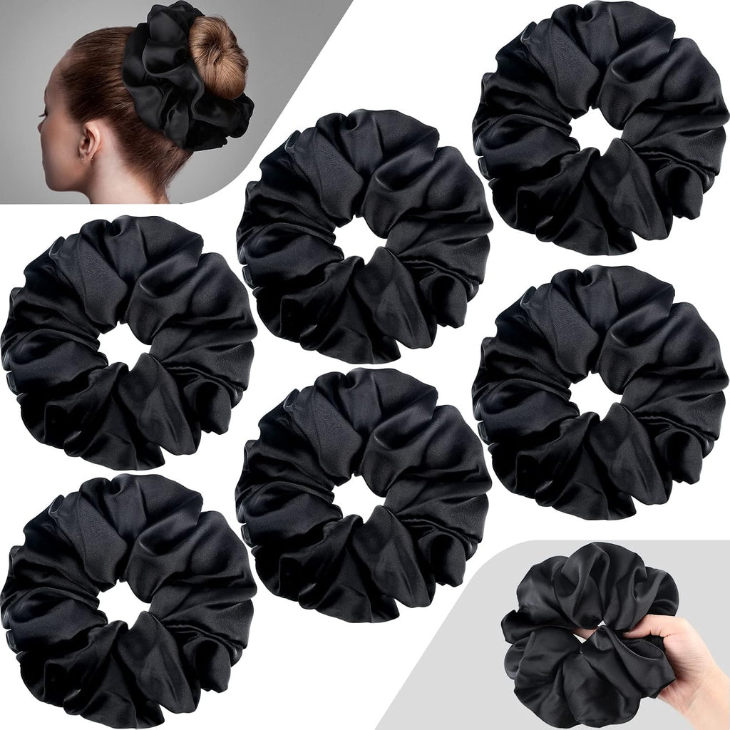 Waydress Black Big Scrunchies Oversized Elastic Silk Hair Ties 6 Pcs