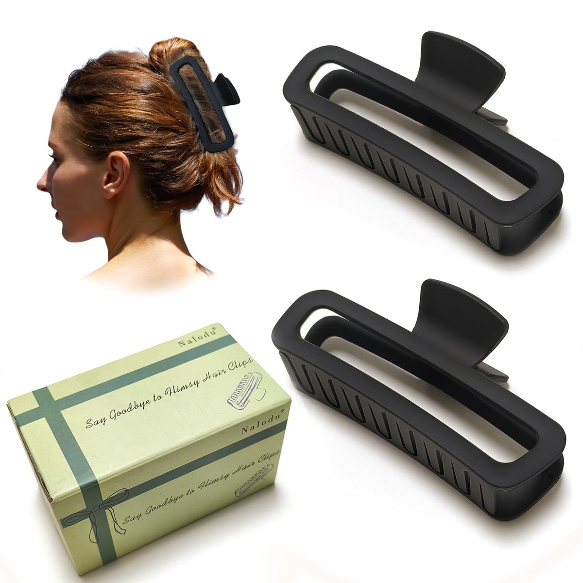 Hair Claw Clips 5 Inch Unbreakable Square Rectangle Clip Clamp Neutral Colors for Thick Curly Long Hair Women - 2 Pack