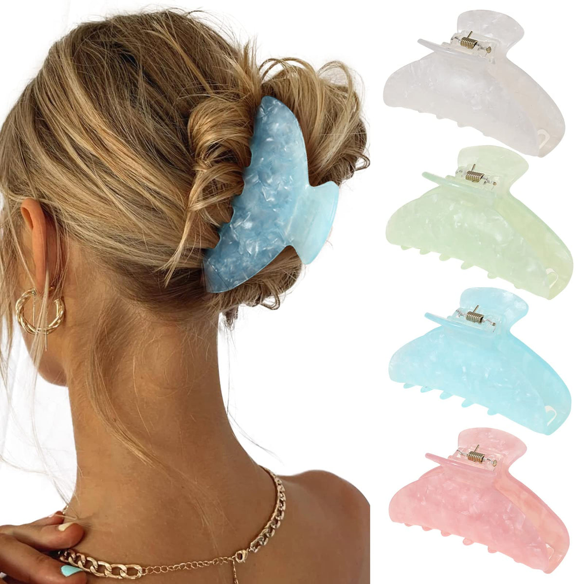4 Pcs Claw Clips for Women Fine Thin Hair Strong Hold Acrylic Hair Clips